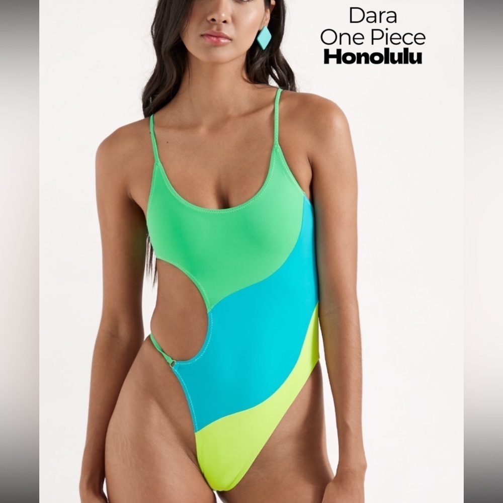NWT OneOne Swimwear One Piece Honolulu Dara Blue Green New Monokini Small New - Picture 3 of 9
